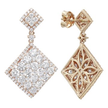 Women's Diamond Drop Earrings | Square Shaped | 14K Gold | 4ct