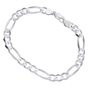 14K White Gold Solid Figaro Bracelet For Men