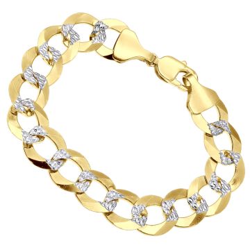 10K Yellow Gold Solid Diamond Cut Curb Bracelet For Men