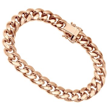 14K Rose Gold Solid Cuban Bracelet For Men