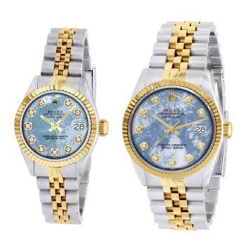 Men's and Women's Gold/Stainless Steel Two-Tone Watch | Rolex Datejust 36 mm | Dot | Blue Dial