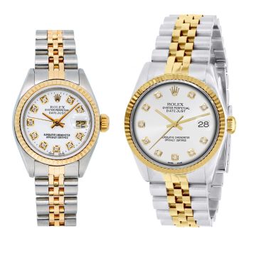 Men's and Women's Gold/Stainless Steel Two-Tone Watch | Rolex Datejust 36 mm | Dot | White Dial