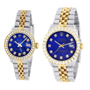 Men's and Women's Gold/Stainless Steel Two-Tone Diamond Watch | Rolex Datejust 36 mm | Dot | Blue Dial