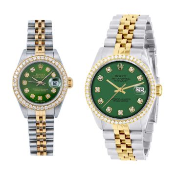 Men's and Women's Gold/Stainless Steel Two-Tone Diamond Watch | Rolex Oyster Perpetual Datejust 36 mm | Dot | Green Dial