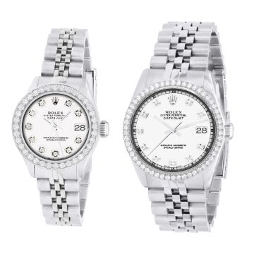 Men's and Women's Stainless Steel Diamond Watch | Rolex Datejust 36 mm | Dot | White Dial