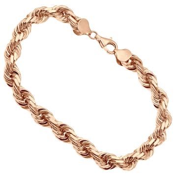 Men's 14K Rose Gold Solid Diamond Cut Rope Bracelet