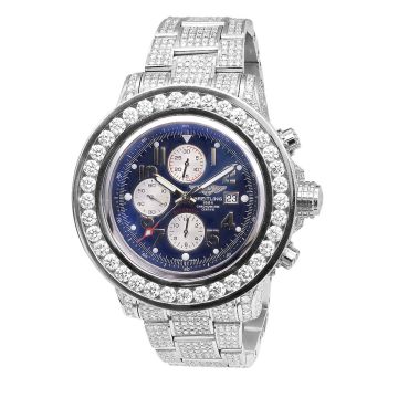 Men's Stainless Steel Iced-Out Diamond Watch | Breitling Super Avenger 52 mm | Blue Dial