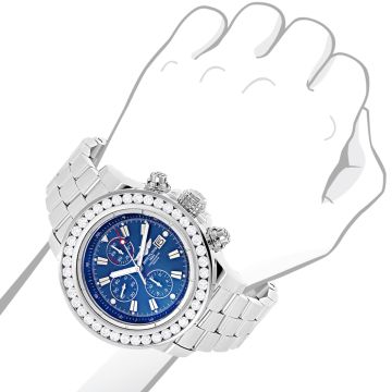 Stainless Steel Men's Breitling Watch | Super Avenger | 52 mm | Diamond Bezel | Blue Dial