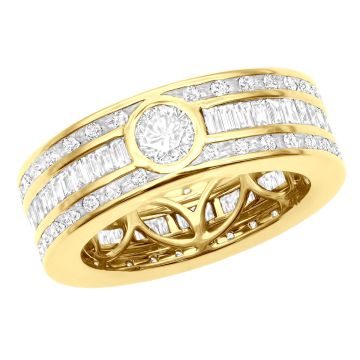 Men's Baguette and Round Diamond Eternity Wedding Ring | 18K Gold | SI | 4.5ct