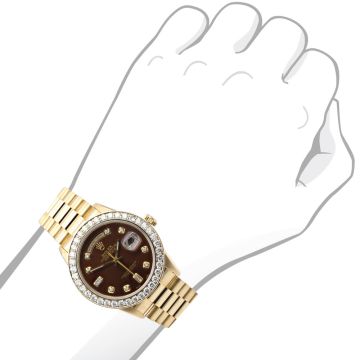 18K Gold Men's Rolex Watch | Oyster Perpetual Day-Date | 36 mm | President Bracelet | Diamond Bezel | Brown Dial