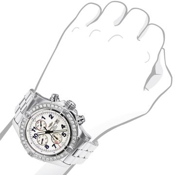 Men's Stainless Steel Diamond Watch | Breitling Super Avenger 48.5 mm | Arabic Numerals | White Dial