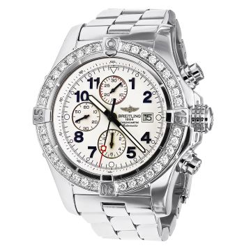 Men's Stainless Steel Diamond Watch | Breitling Super Avenger 48.5 mm | Arabic Numerals | White Dial