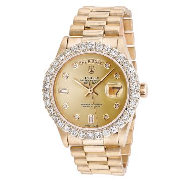 18K Gold Men's Rolex Watch | Day-Date | 36 mm | President Bracelet | Diamond Bezel | Gold Tone Dial