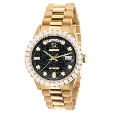 18K Gold Men's Rolex Watch | Day-Date | 36 mm | President Bracelet | Diamond Bezel | Black Dial