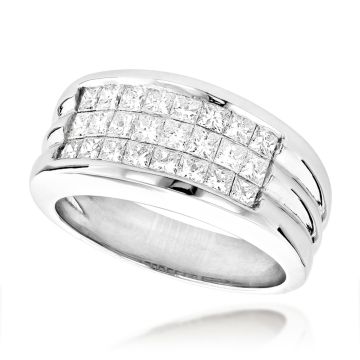 Men's Platinum Diamond Signet Pinky Wedding Ring | Invisible Set | 2ct