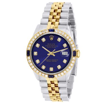 Gold/Stainless Steel Men's Rolex Watch | Datejust | 36 mm | Jubilee Bracelet | Diamond Sapphire Bezel | Dark Blue Dial