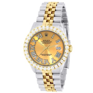 Men's Gold/Stainless Steel Two-Tone Diamond Watch | Rolex Datejust 36 mm | Roman Numerals | Gold Tone Dial