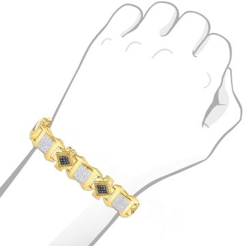 14K Solid Gold Blue White Yellow Diamond Designer Bracelet for Men | Pave Set | SI | 2.5ct