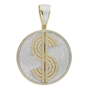 Men's 10K Gold Diamond Dollar Sign Pendant | Round Medallion | 10ct