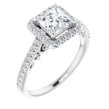 Natalie Women's 14K Gold Princess and Round Cut Natural Diamond Engagement Ring | Prong Shared Set | 1ct