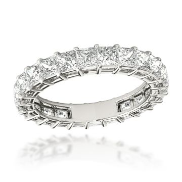 Women's Platinum Cushion Cut Diamond Thin Anniversary Eternity Ring | Prong Set | 3ct