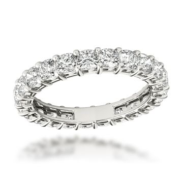 Women's Platinum Cushion Cut Diamond Thin Anniversary Eternity Ring | Prong Set | 2.5ct