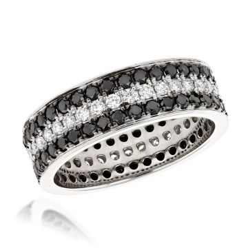 Men's and Women's Platinum Black Diamond Eternity Wedding Ring | Prong Set | 2.85ct