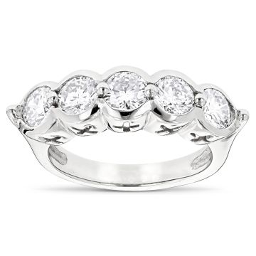 Platinum Natural or Lab-Grown Diamond Bezel Anniversary Five-Stone Wedding Ring for Women 2.25ct