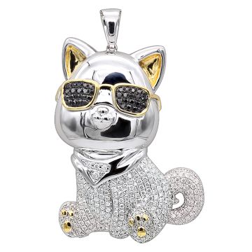 14K Gold White Black Diamond Cat with Sunglasses Pendant for Men and Women | Animal 