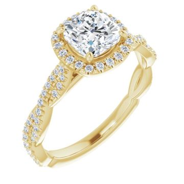 Sarah Women's 14K Gold Cushion and Round Cut Natural Diamond Engagement Ring | Prong Shared Set | 1ct