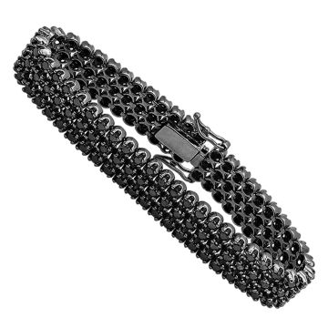 10K Gold Black Diamond Tennis Bracelet for Men | 3 Rows | Prong Set | 10ct