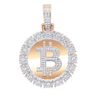 Men's and Women's 14K Gold Diamond Bitcoin Pendant | Round Medallion | 2ct