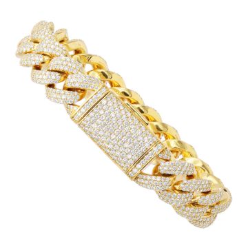 14K Solid Gold Diamond Miami Cuban Link Bracelet for Men | Pave Set | 17ct