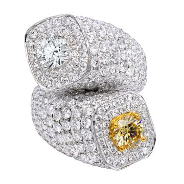 Women's 18K Gold Yellow Diamond Cocktail Signet Ring | Pave Prong Set | 13ct