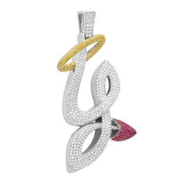 Men's Sterling Silver White Yellow Ruby and Diamond Initial Pendant | AAA and SI | 14ct