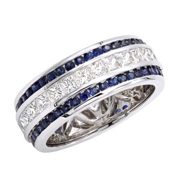 14K Gold Sapphire Diamond Wedding Ring for Men and Women | 4.5ct | Channel Set