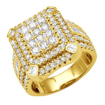 Men's 14K Gold Baguette and Round Cut Diamond Signet Statement Ring | Channel Pave Set | 3.5ct