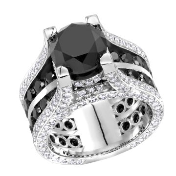 Men's and Women's 14K Gold Black Diamond Cocktail Right Hand Ring | Channel Pave Set | 12ct