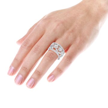 14K Gold Natural or Lab-Grown Diamond Bezel Flower Cocktail Right Hand Ring for Women 0.82ct