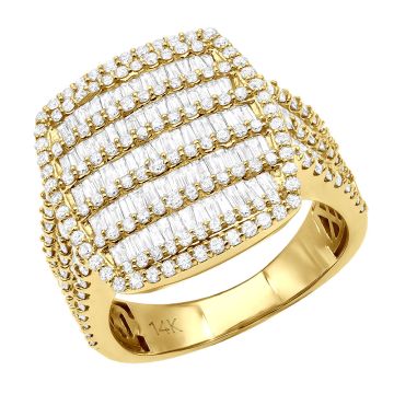 Men's Baguette and Round Diamond Signet Pinky Ring | 14K Gold | SI | 4ct