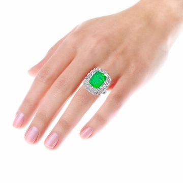 Women's Green Cushion Emerald Cocktail Right Hand Ring | 18K Gold | VS | 9.7ct