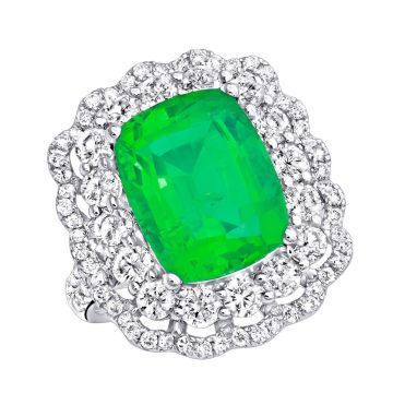 Women's Green Cushion Emerald Cocktail Right Hand Ring | 18K Gold | VS | 9.7ct