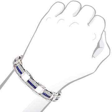 Men's and Women's 14K Gold Sapphire and Diamond Bracelet | Pave Set | Box Lock Clasp | 7.95ct