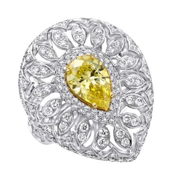 Women's 18K Gold Yellow Diamond Cocktail Statement Ring | Pave Prong Set | 3.4ct