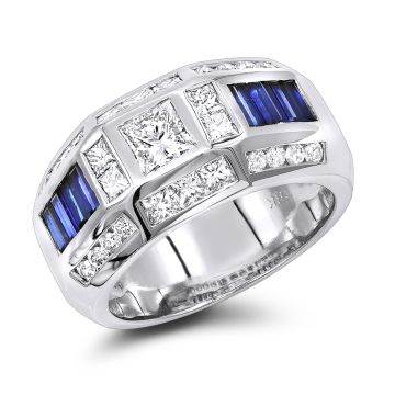 Men's 18K Gold Sapphire Diamond Bezel Wedding Ring 3.5ct