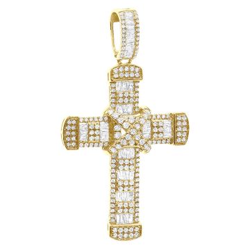 Men's Baguette and Round Cut Diamond Cross Pendant | 14K Gold | 3ct