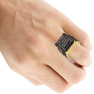 Men's 14K Gold Round Cut Black Diamond Pinky Signet Ring | Channel Pave Set | 3.5ct