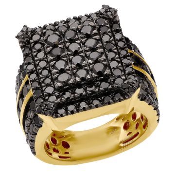 Men's 14K Gold Round Cut Black Diamond Pinky Signet Ring | Channel Pave Set | 3.5ct