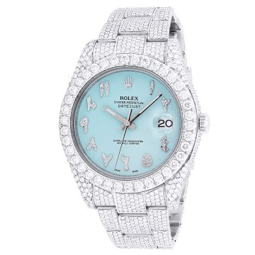 Stainless Steel Men's Rolex Watch | Oyster Perpetual Datejust | 41 mm | Oyster Bracelet | Diamond Bezel | Turquoise Dial