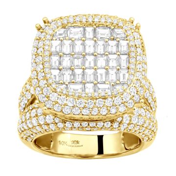 Men's Baguette and Round Diamond Signet Statement Ring | 14K Gold | VS | 12ct